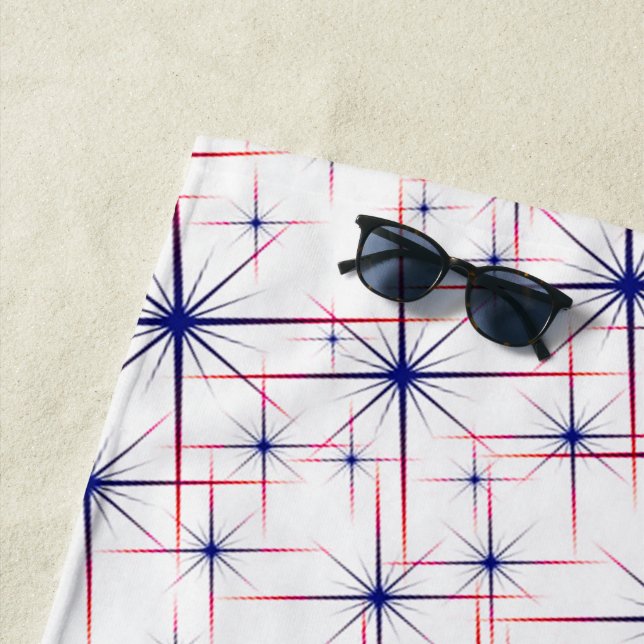 Serviette De Plage explosions étoiles rouges blanches & bleues  (En situation)