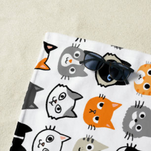 Serviette De Plage Faces de chat Chats mignons, amusants et ennuyeu