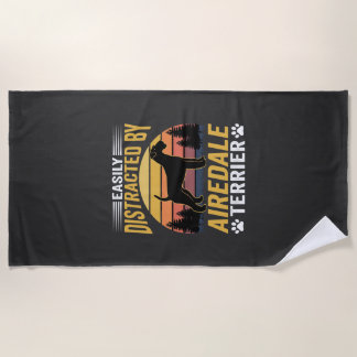 Serviette De Plage Facilement distrait par Airedale Terrier Retro Dog