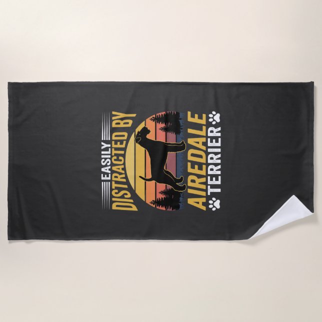 Serviette De Plage Facilement distrait par Airedale Terrier Retro Dog (Devant)