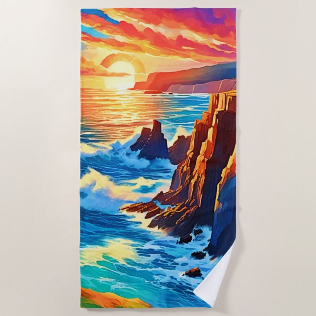 Serviette De Plage Falaises au coucher du soleil : Heure d'or de l'oc (Devant)