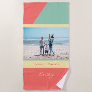 Serviette De Plage Famille Photo Couleurs douces Géométrique