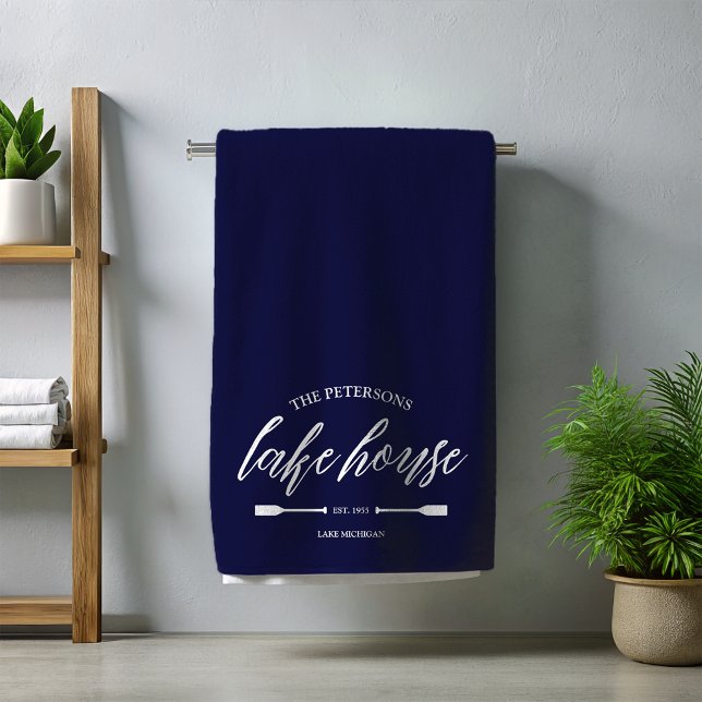 Serviette De Plage Family Lake House Location Nautique Décor Personna (Custom Beach Towel Lake House Nautical Navy Blue Rustc Rental Home)