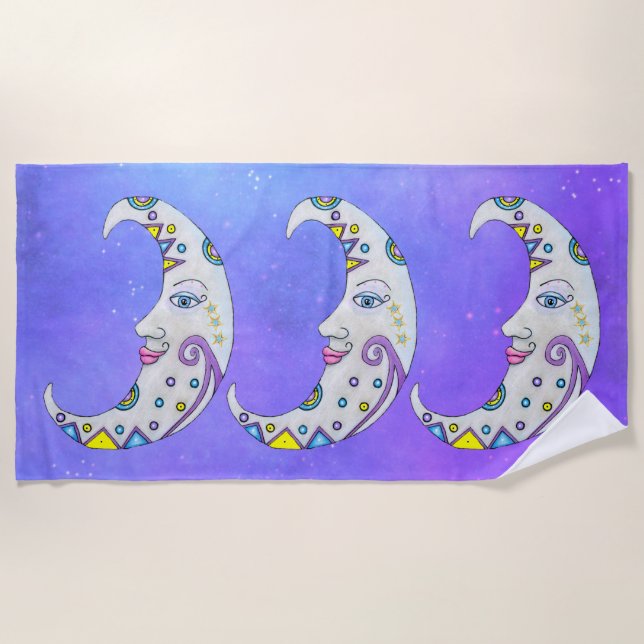 Serviette De Plage Fancy Crescent Moons Visages Couleurs Lumineuses V (Devant)