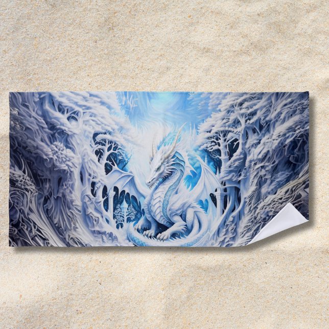 Serviette De Plage Fantaisie de dragon blanc magnifique (Créateur téléchargé)