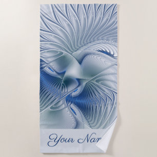 Serviette De Plage Fantaisie dynamique Tons bleus abstraits Nom fract