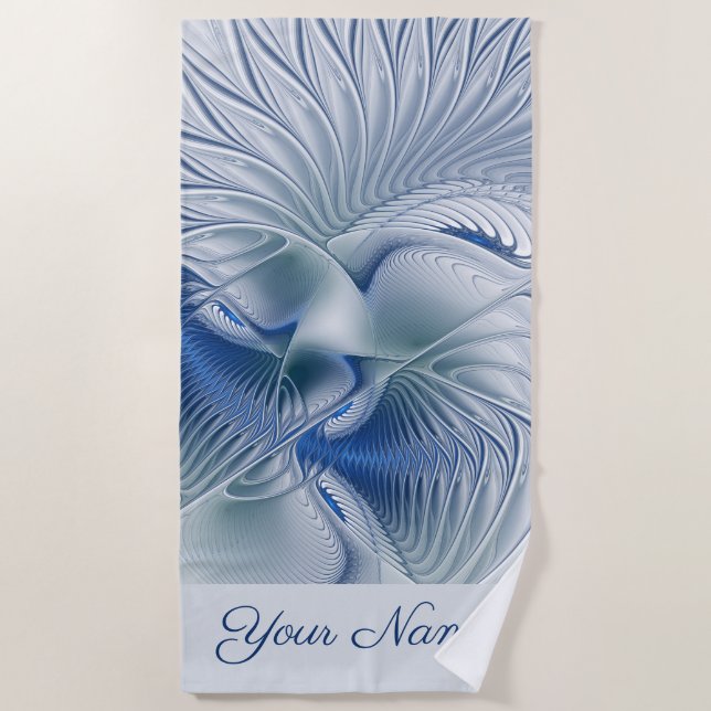 Serviette De Plage Fantaisie dynamique Tons bleus abstraits Nom fract (Devant)