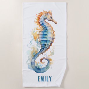 SERVIETTE DE PLAGE FANTAISISTE, HIPPOCAMPE COLORÉ PERSONNALISÉ