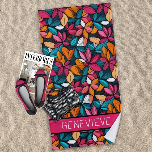 Serviette De Plage Fantastique motif floral en Turquoise & Berry (Créateur téléchargé)