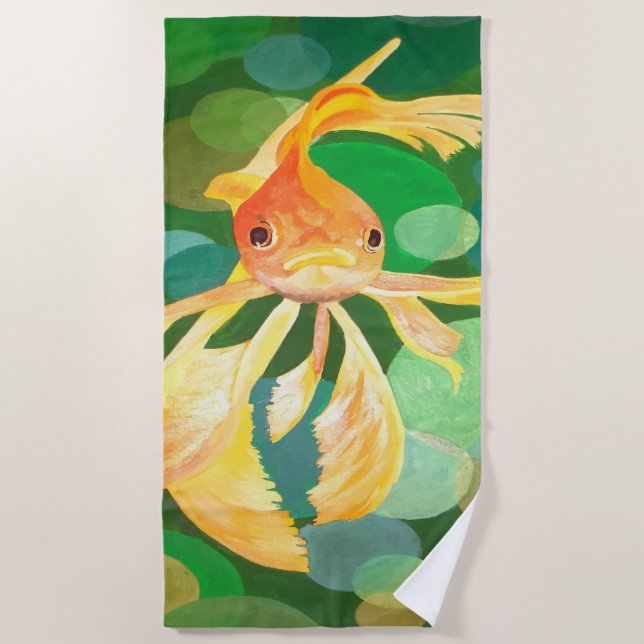 Serviette De Plage Fantastique poisson d'or avec bulles vertes Vector (Devant)