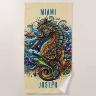 Serviette De Plage FANTASY BLEU & BRUN STEAMPUNK HIPpocampe