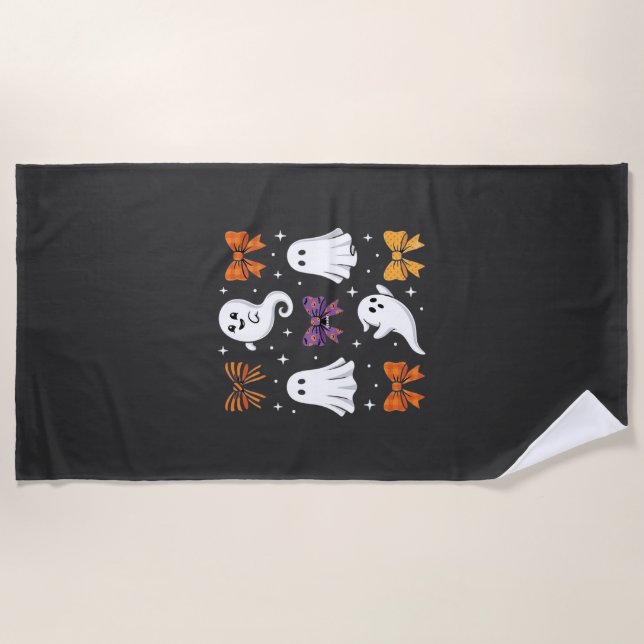 Serviette De Plage Fantôme Mignon avec Ruban Design Halloween_1 (Devant)