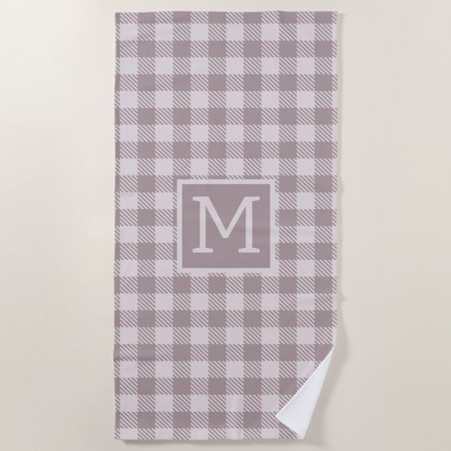 Serviette De Plage Farmhouse Buffalo Check Plaid Beige Monogramme (Devant)