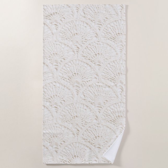 Serviette De Plage Fausse dentelle blanc crème (Devant)