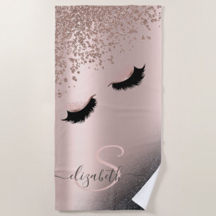 Serviette De Plage Faux Cils Noir Paillettes Diamants Or Rose