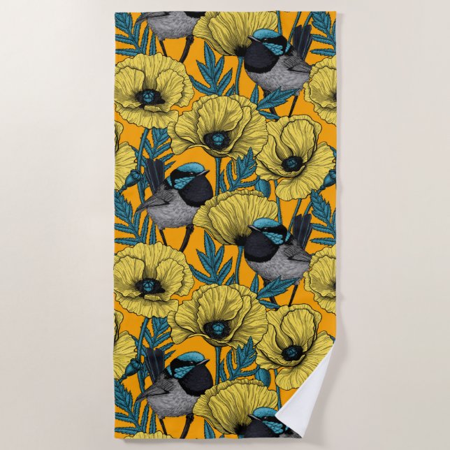 Serviette De Plage Fée et pavots en jaune (Devant)