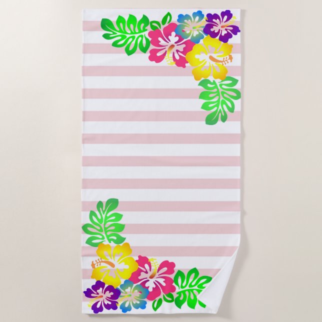Serviette De Plage Féminin, Hawaï Hibiscus , Rayures (Devant)