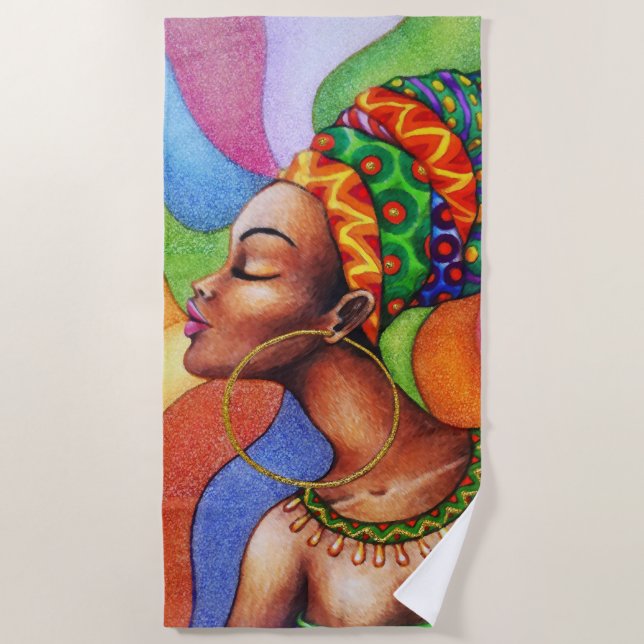 Serviette De Plage Femme africaine avec cire tissu traditionnel (Devant)
