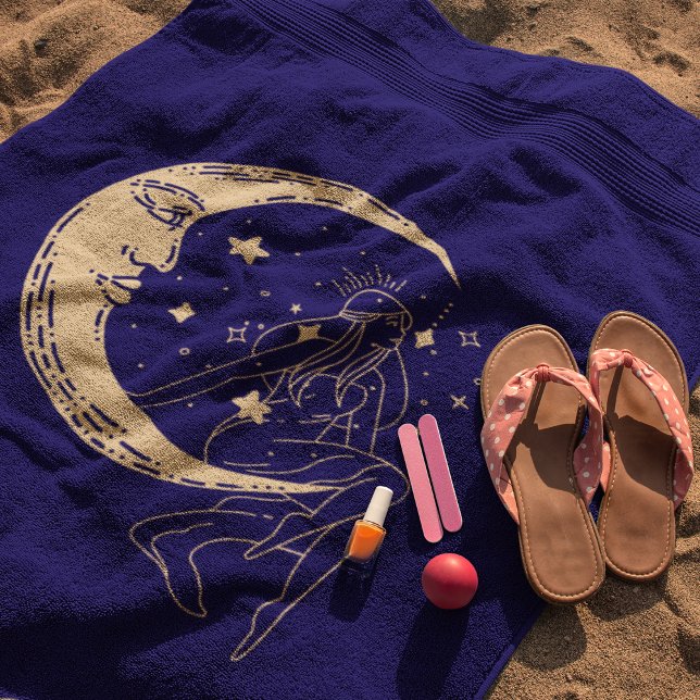 Serviette De Plage Femme céleste lune & étoiles, boho, or élégant (Créateur téléchargé)