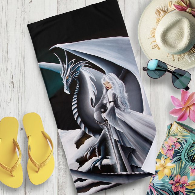 Serviette De Plage femme Dragon blanche Imaginaire Auroras (Créateur téléchargé)