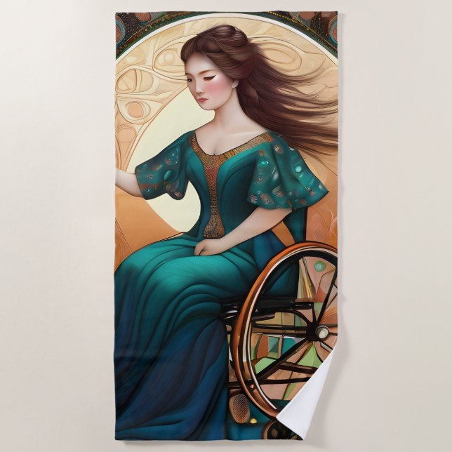 Serviette De Plage Femme en fauteuil roulant danse joyeusement (Devant)