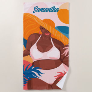 Serviette De Plage Femme Noire Courbe, Plage Prêt, Nom
