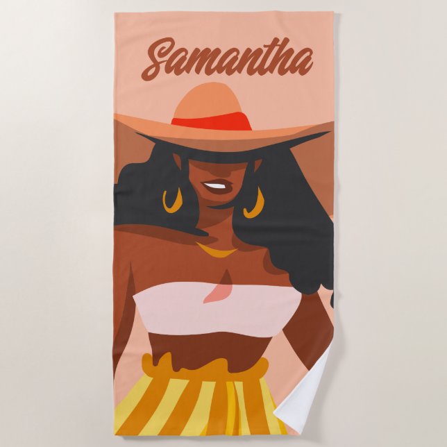 Serviette De Plage Femme noire, Grand Casquette, Vibes de vacances (Devant)