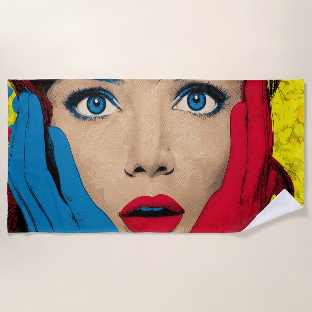 Serviette De Plage Femme surprise en Pop Art (Devant)