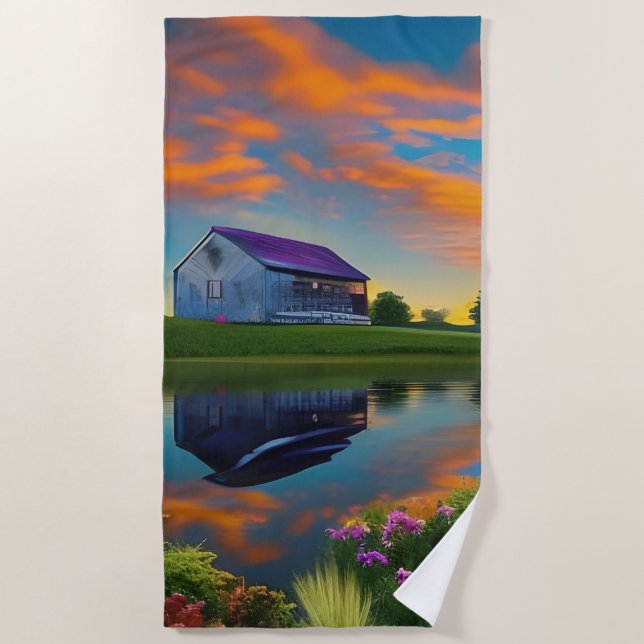 Serviette De Plage Ferme Purple Roof Pond à Sunrise (Devant)