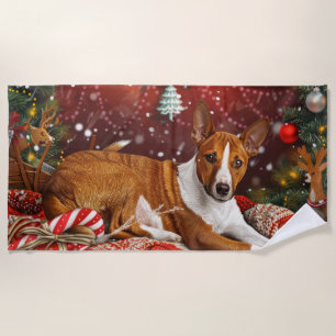 Serviette De Plage Festival de Noël de Chien Basenji
