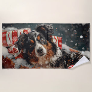 Serviette De Plage Festival de Noël des chiens bergers australiens