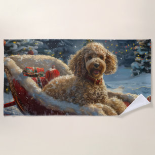 Serviette De Plage Festive de Noël du chien de caniche