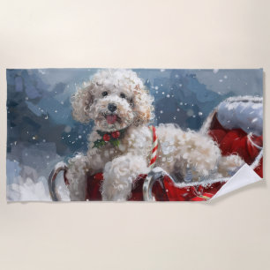 Serviette De Plage Festive de Noël du chien de caniche