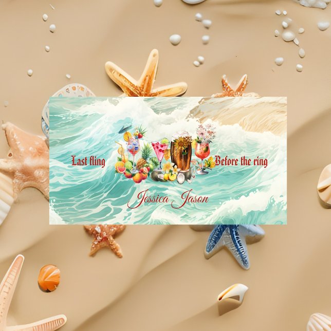 Serviette De Plage Fête de Fiançailles Cocktail Océan Fruits Tropicau (Ocean Cocktails Tropical Fruits Bachelorette Party Beach Towel)