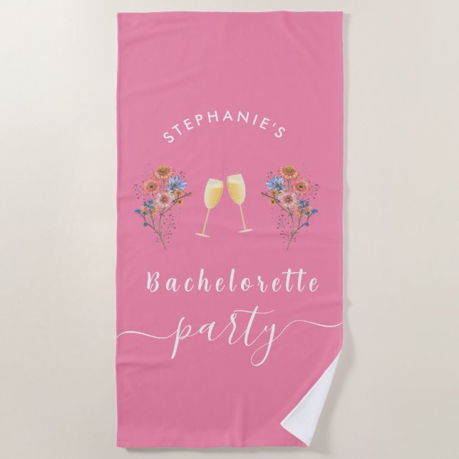 Serviette De Plage Fête de Fiançailles Moderne Floral Cocktail Rose (Devant)