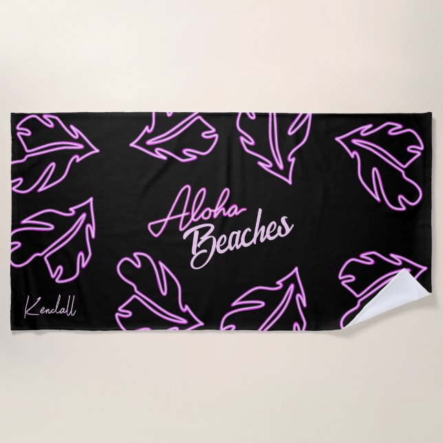 Serviette De Plage Fête de Fiançailles Tropicale Aloha Néon (Devant)