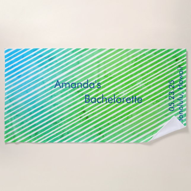 Serviette De Plage Fête de Fille Stripée Seafoam Vert Bleu (Devant)