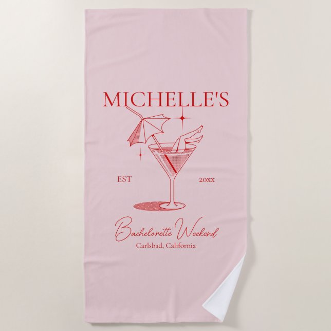 Serviette De Plage Fête de Filles Rétro Cocktail Enterrement de Vie d (Devant)