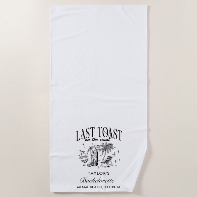 Serviette De Plage Fête de jeune fille côtière moderne cocktail noir (Devant)