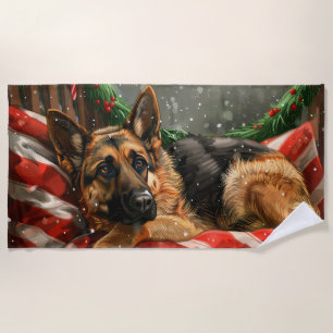 Serviette De Plage Fête de Noël du berger allemand Chien