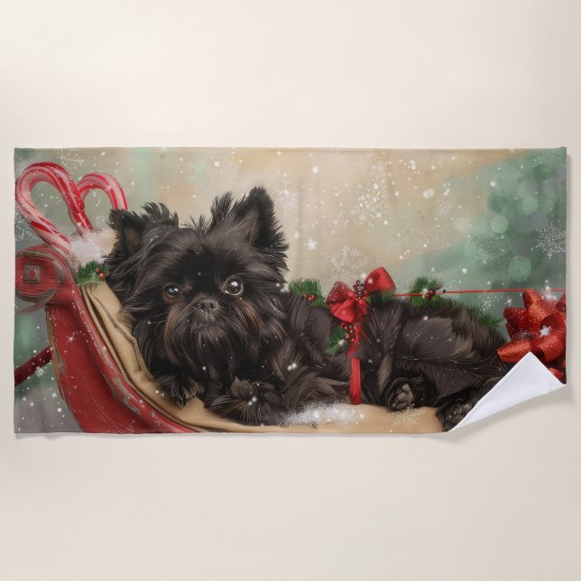 Serviette De Plage Fête de Noël du chien Affenpinscher (Devant)