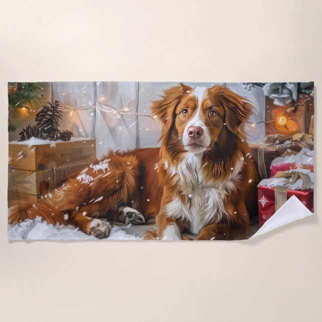 Serviette De Plage Fête de Noël du chien de canard de la Nouvelle-Éco (Devant)