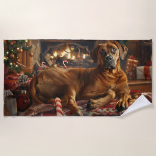 Serviette De Plage Fête de Noël du chien de Rhodesian Ridgeback