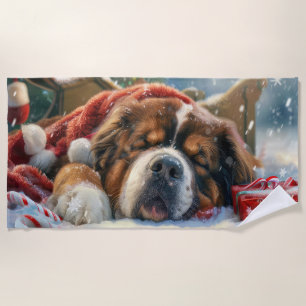 Serviette De Plage Fête de Noël du chien Mastiff Tibétain