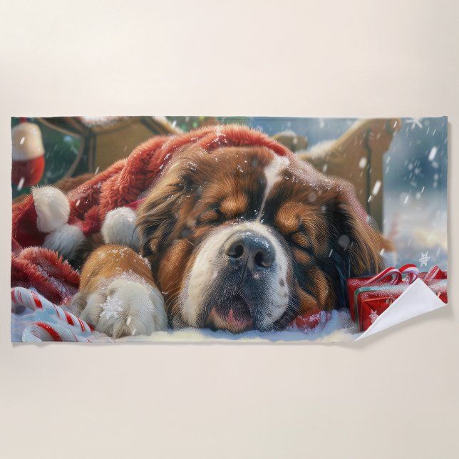 Serviette De Plage Fête de Noël du chien Mastiff Tibétain (Devant)