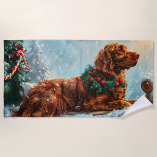 Serviette De Plage Fête de Noël du chien roux irlandais