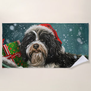 Serviette De Plage Fête de Noël du chien tibétain Terrier