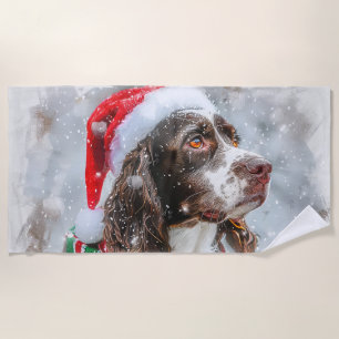 Serviette De Plage Fête de Noël Springer Spaniel Dog