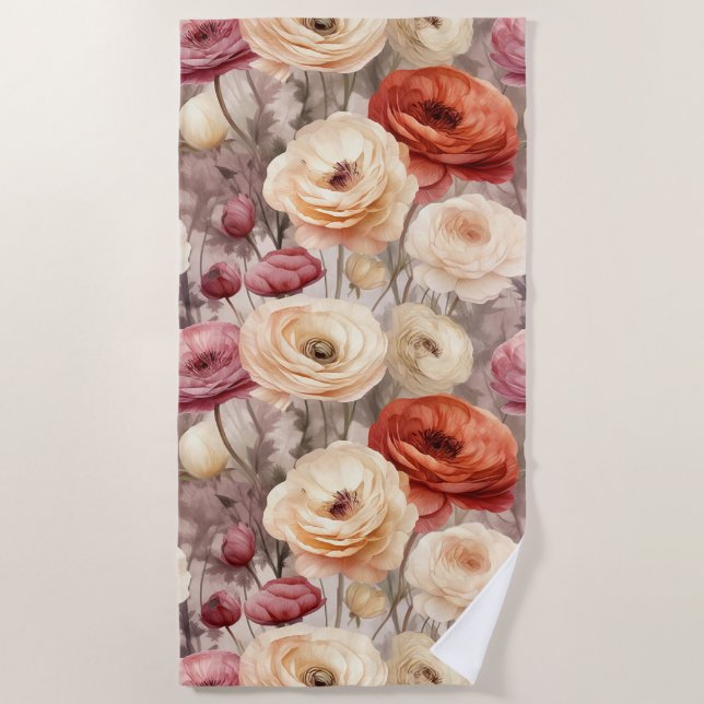 Serviette De Plage Fête des mariées de fleurs de printemps de crème B (Devant)