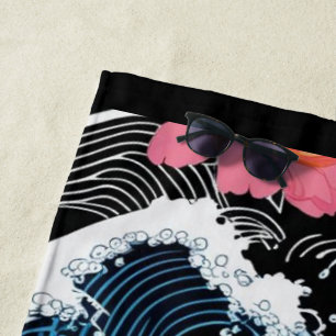 Serviette De Plage Fête japonaise Fleurs de Sakura Seigaiha Moderne R